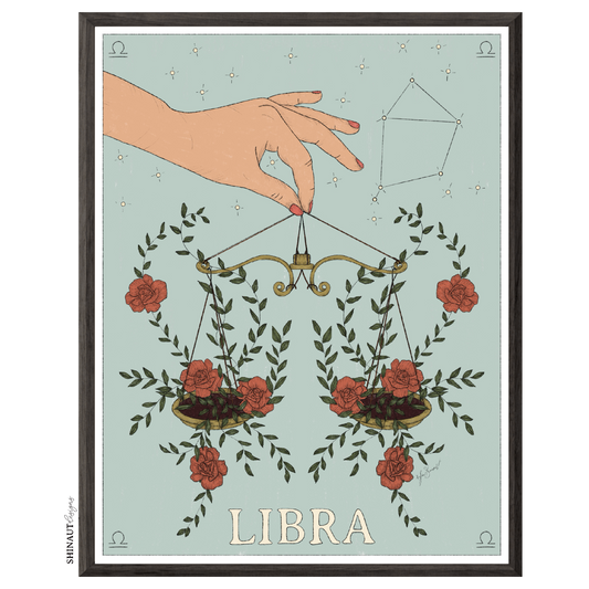 libra zodiac art print in black picture frame