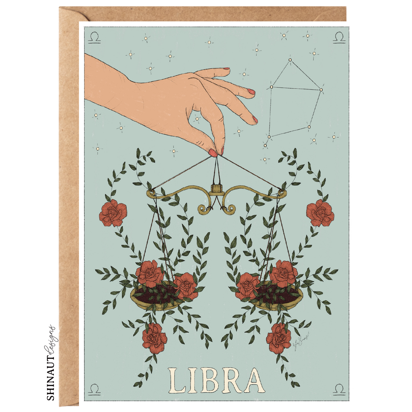 libra zodiac greeting card with kraft envelope