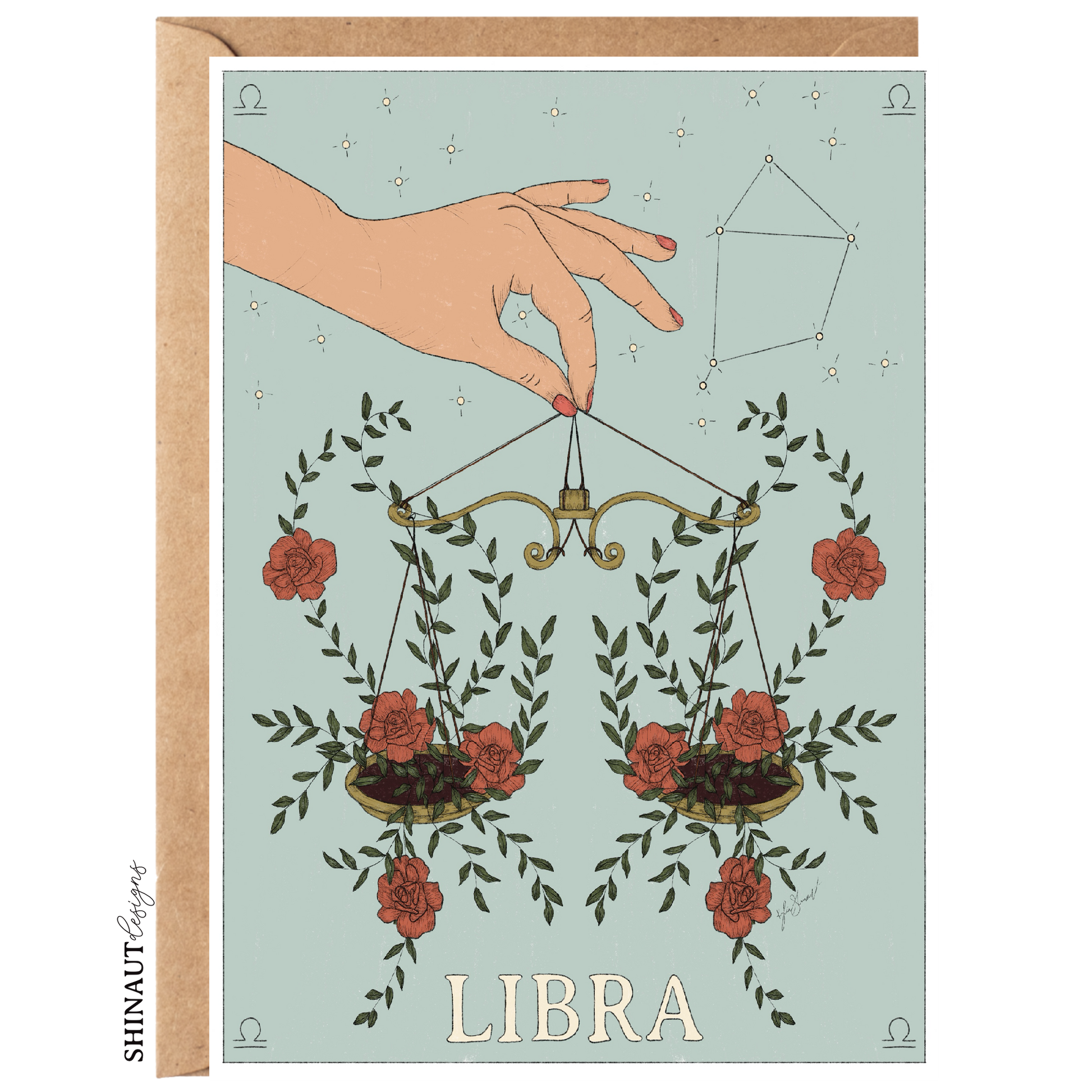 libra zodiac greeting card with kraft envelope