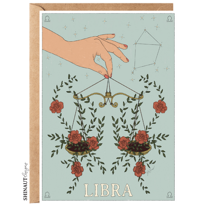 libra zodiac greeting card with kraft envelope