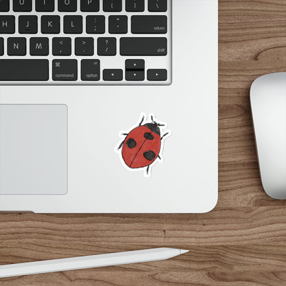 little ladybug die-cut sticker on laptop