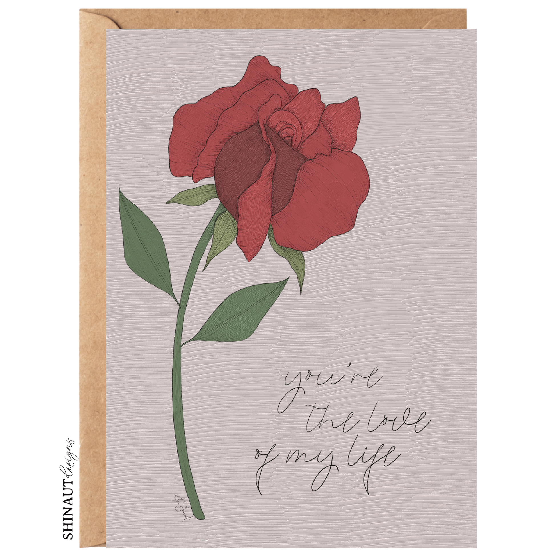 love of my life rose greeting card with kraft envelope