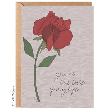 love of my life rose greeting card with kraft envelope