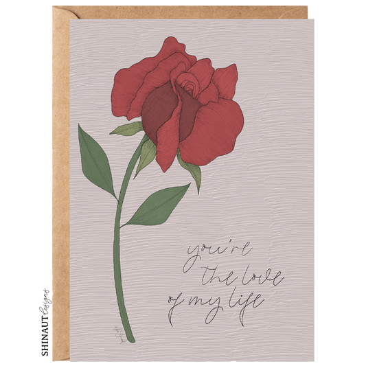 love of my life rose greeting card with kraft envelope