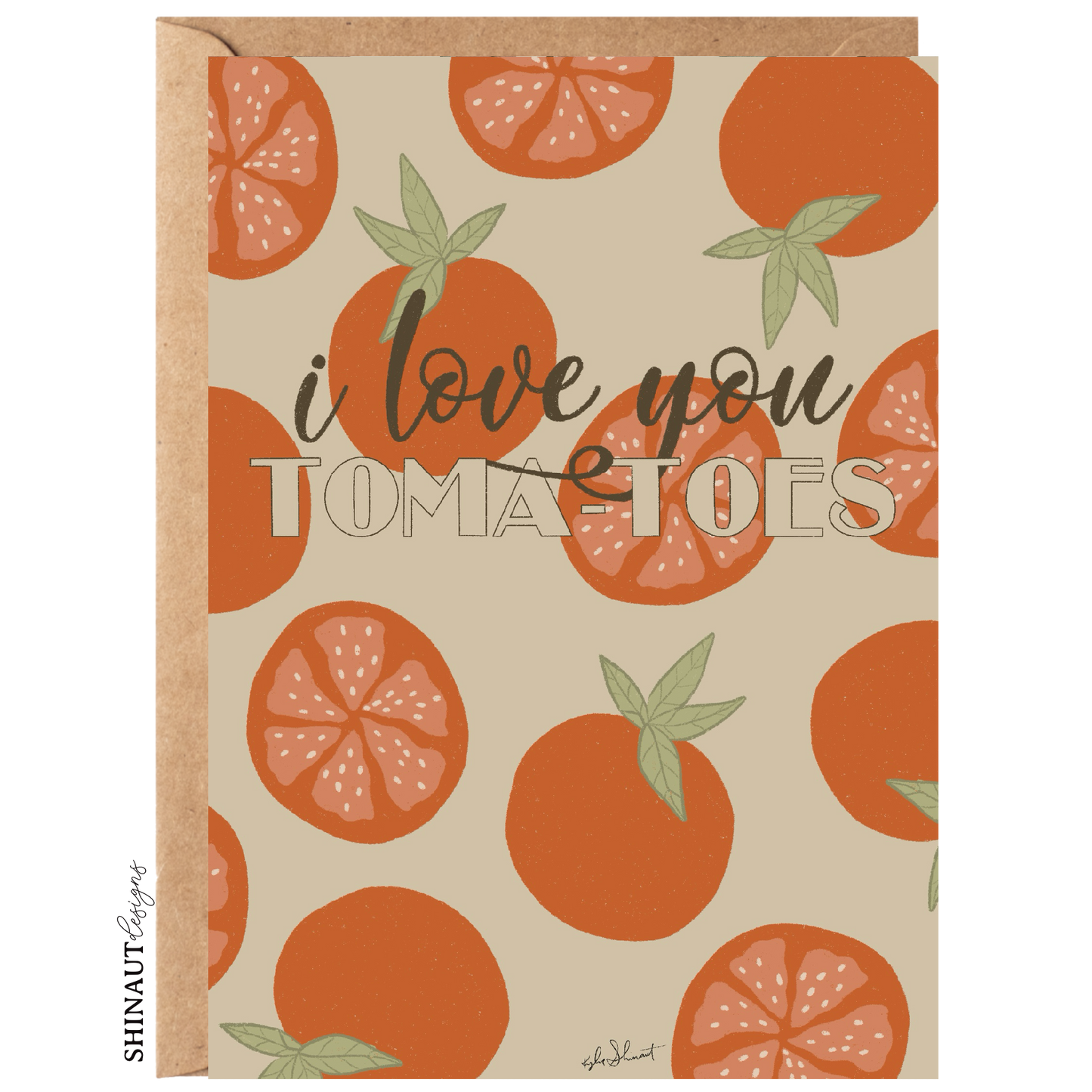 love you tomatoes greeting card with kraft envelope