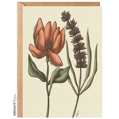 magnolia and lavender greeting card with kraft envelope