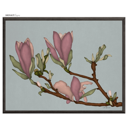 magnolia branch art print in black picture frames