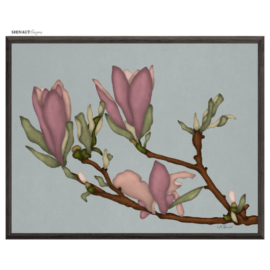 magnolia branch art print in black picture frames