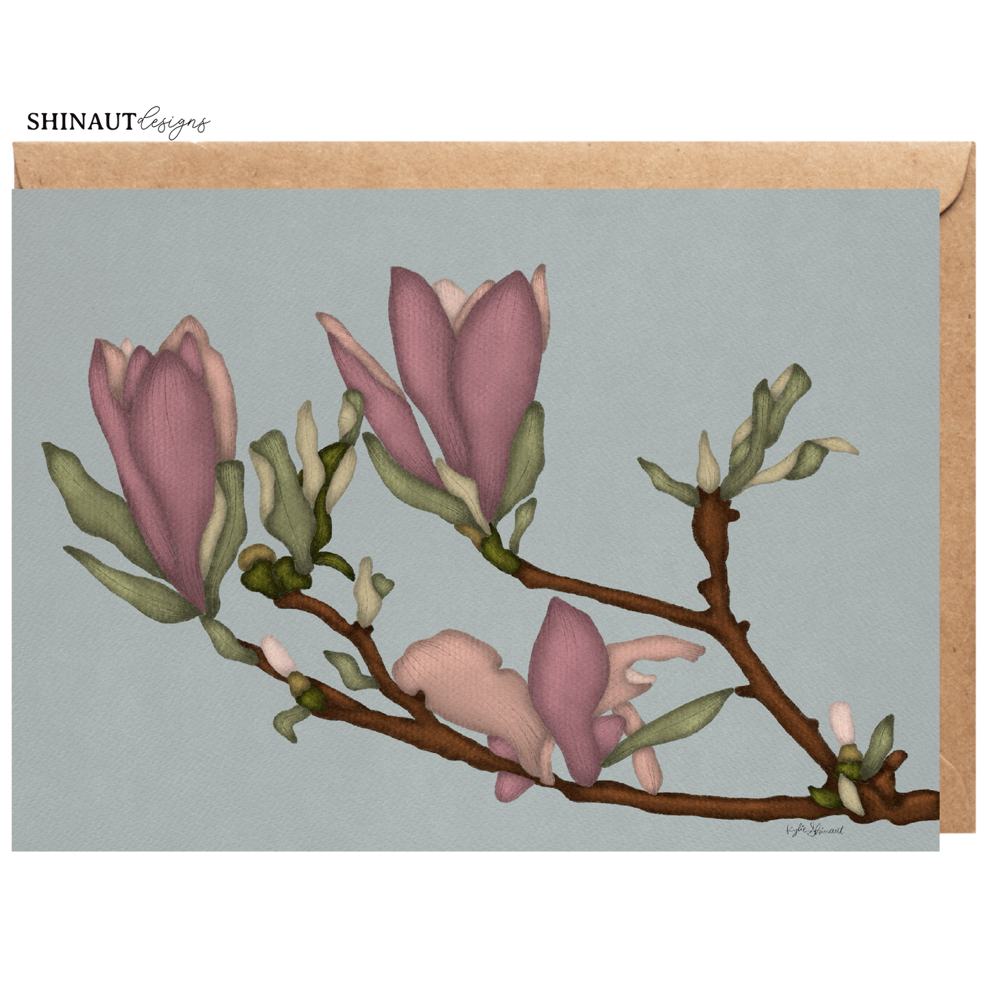 magnolia branch greeting card with kraft envelope