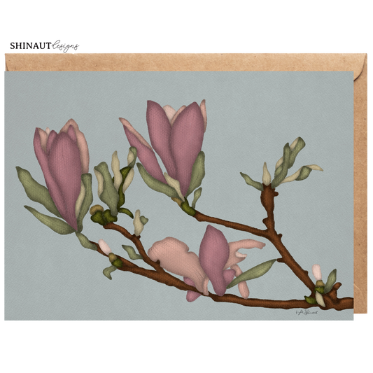 magnolia branch greeting card with kraft envelope