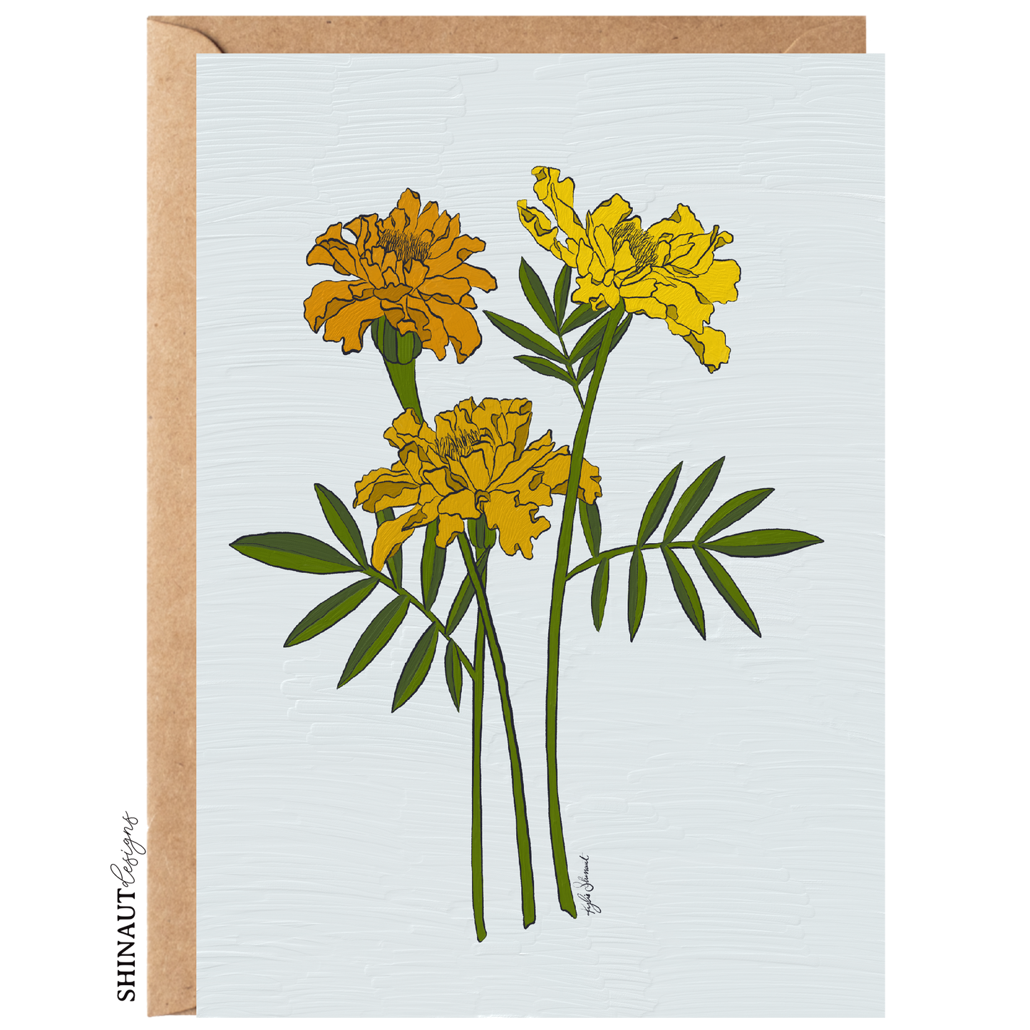 marigolds greeting card with kraft envelope