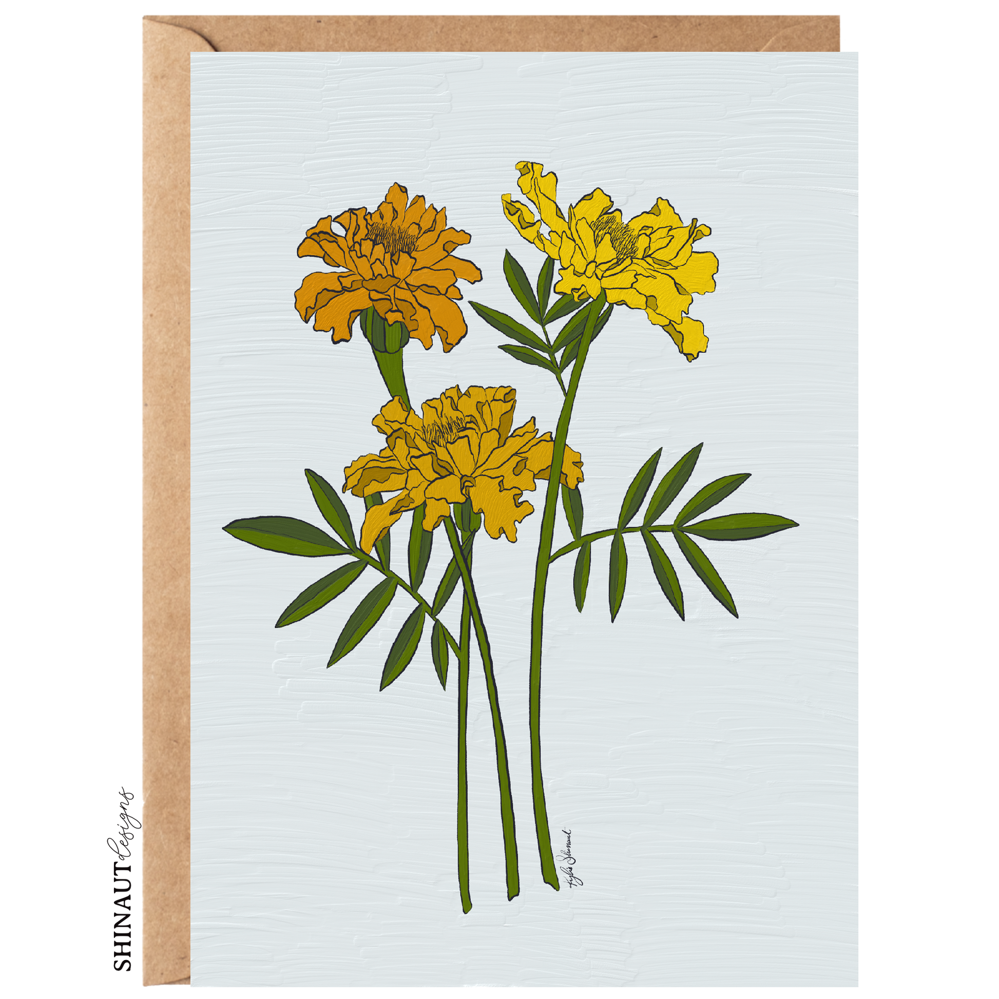 marigolds greeting card with kraft envelope