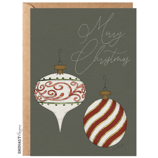 merry christmas ornaments greeting card with kraft envelope