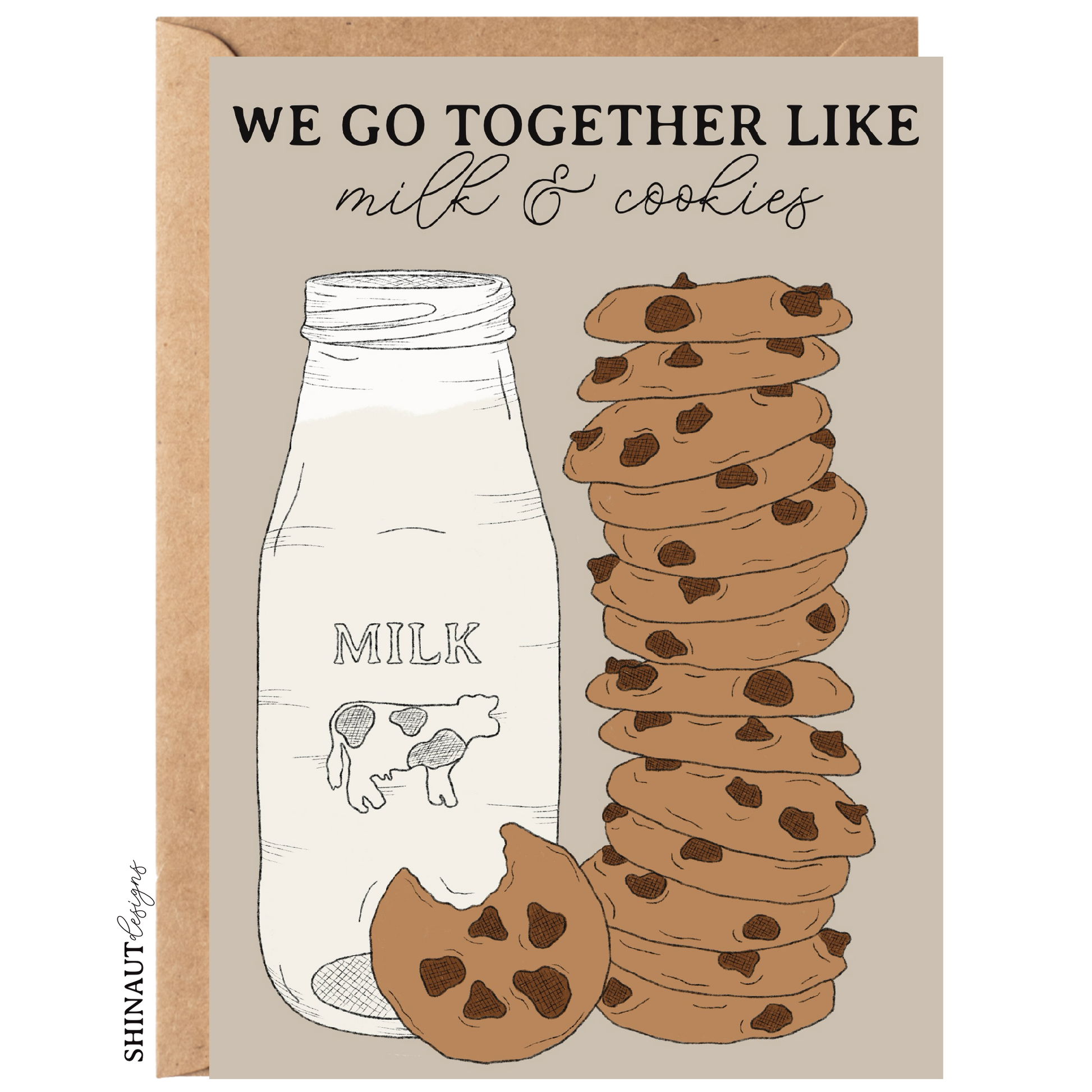 milk and cookies greeting card with kraft envelope