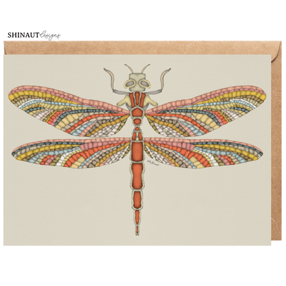 mosaic dragonfly greeting card with kraft envelope