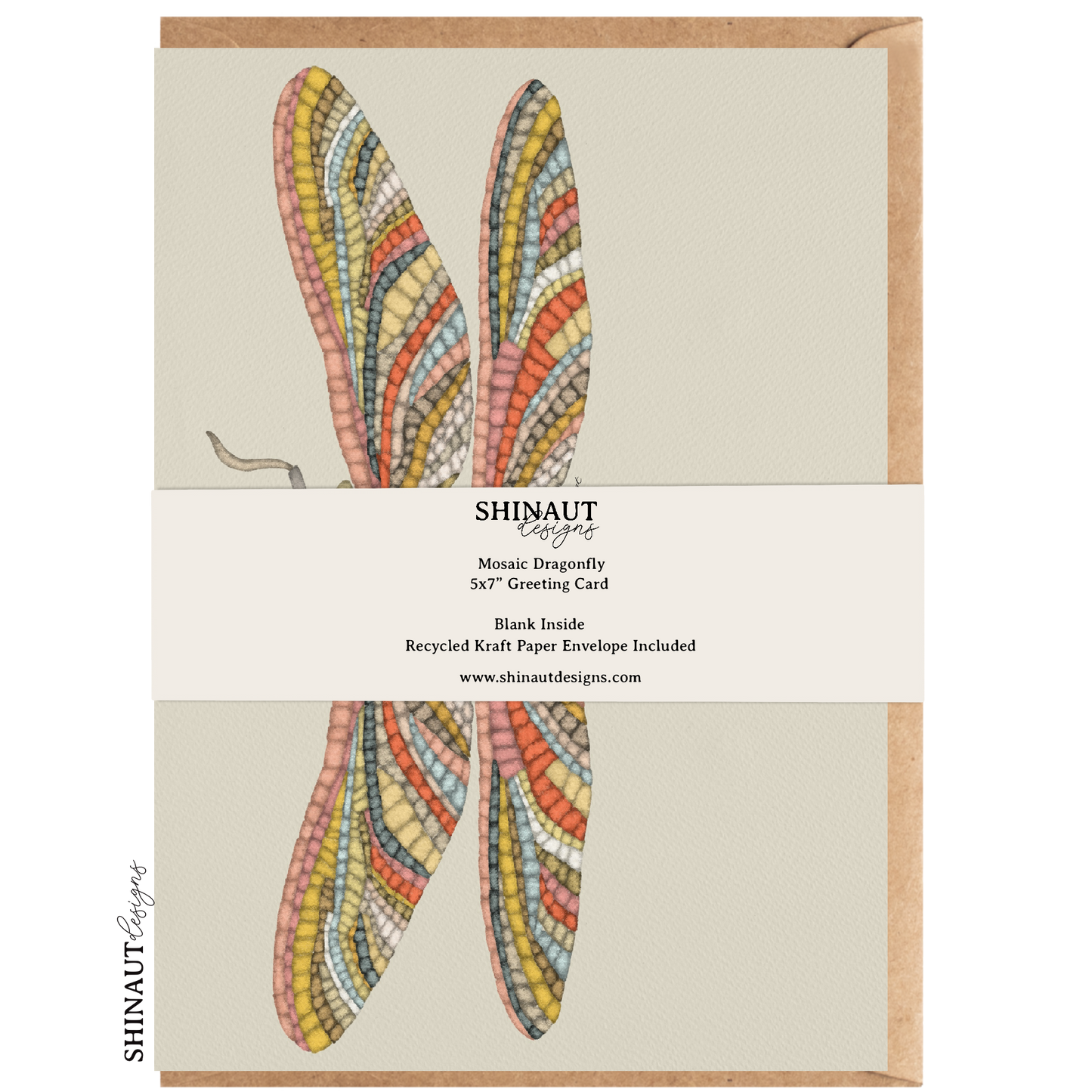 mosaic dragonfly greeting card packaging