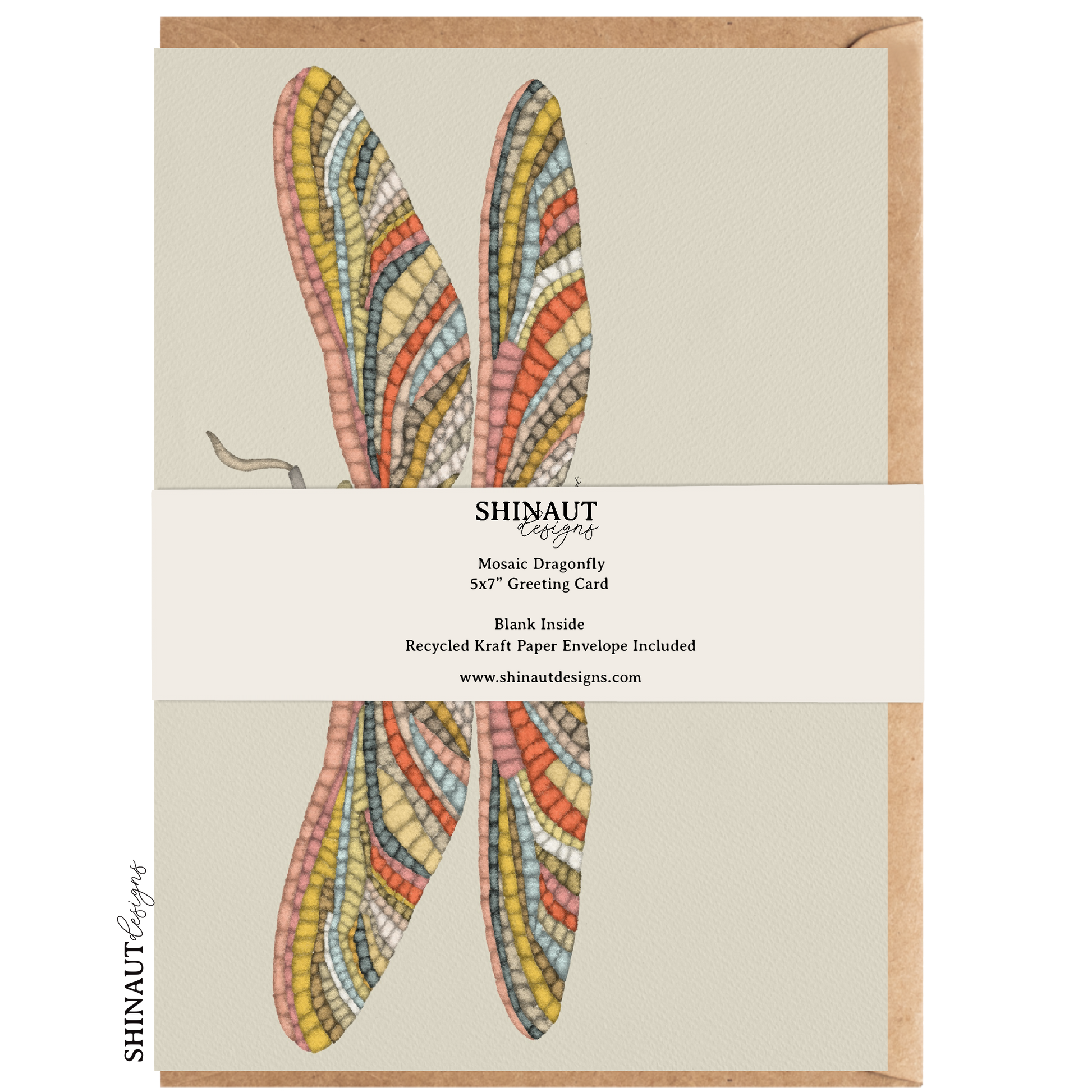 mosaic dragonfly greeting card packaging