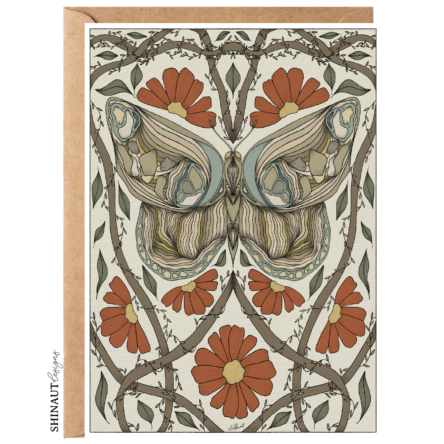 moth nouveau greeting card with kraft envelope