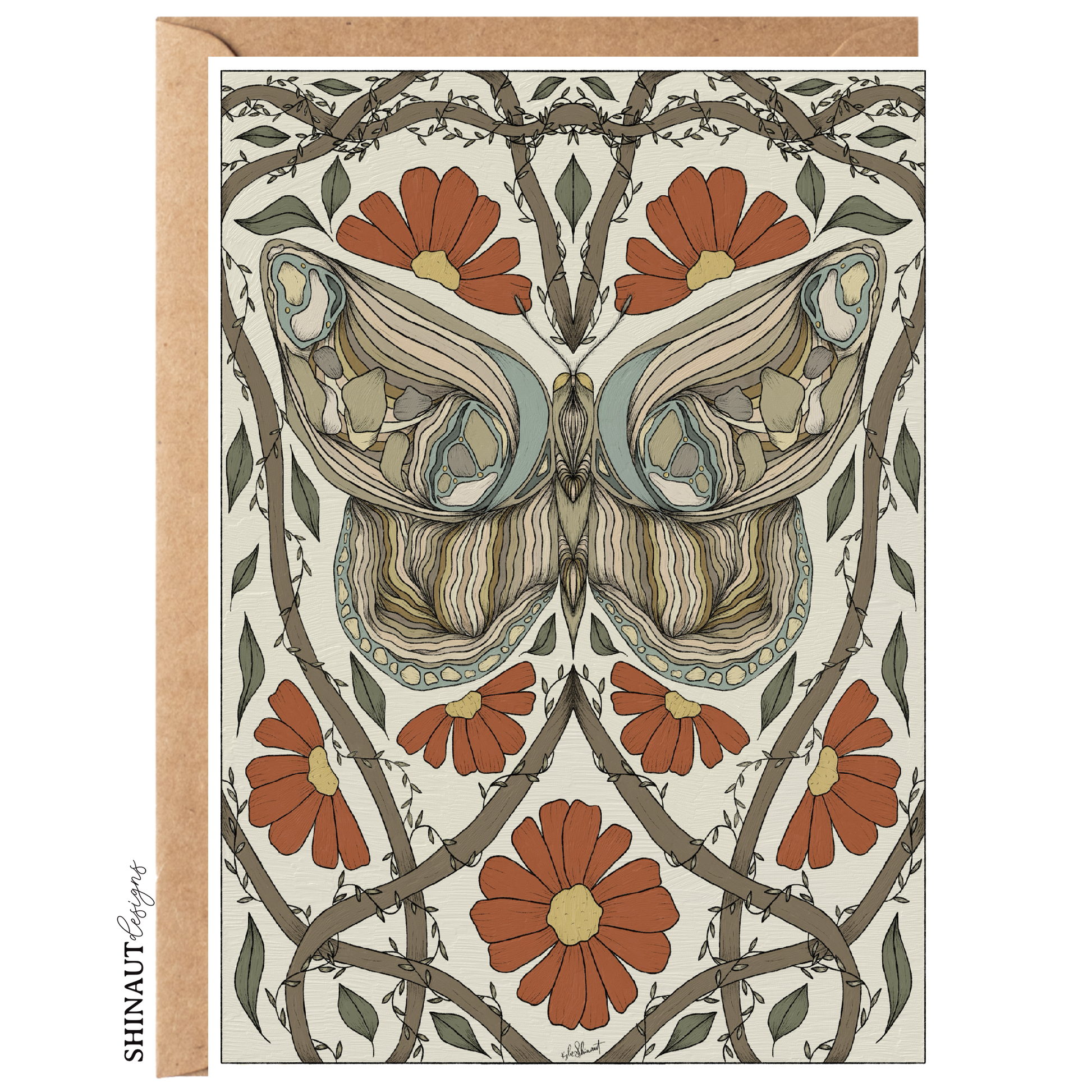 moth nouveau greeting card with kraft envelope