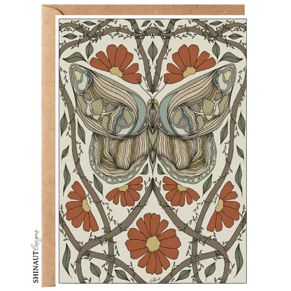 moth nouveau greeting card with kraft envelope