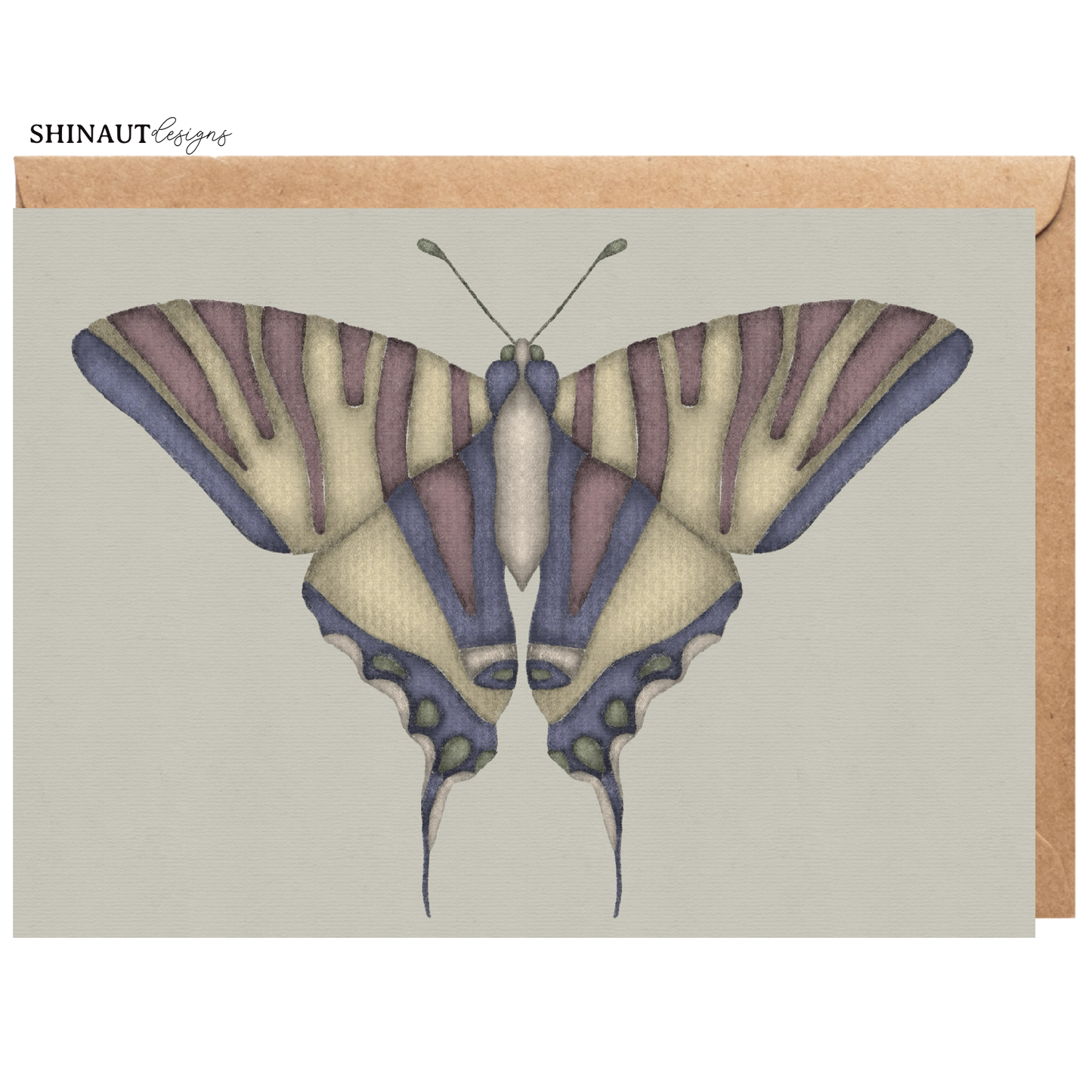 natural earth butterfly greeting card with kraft envelope