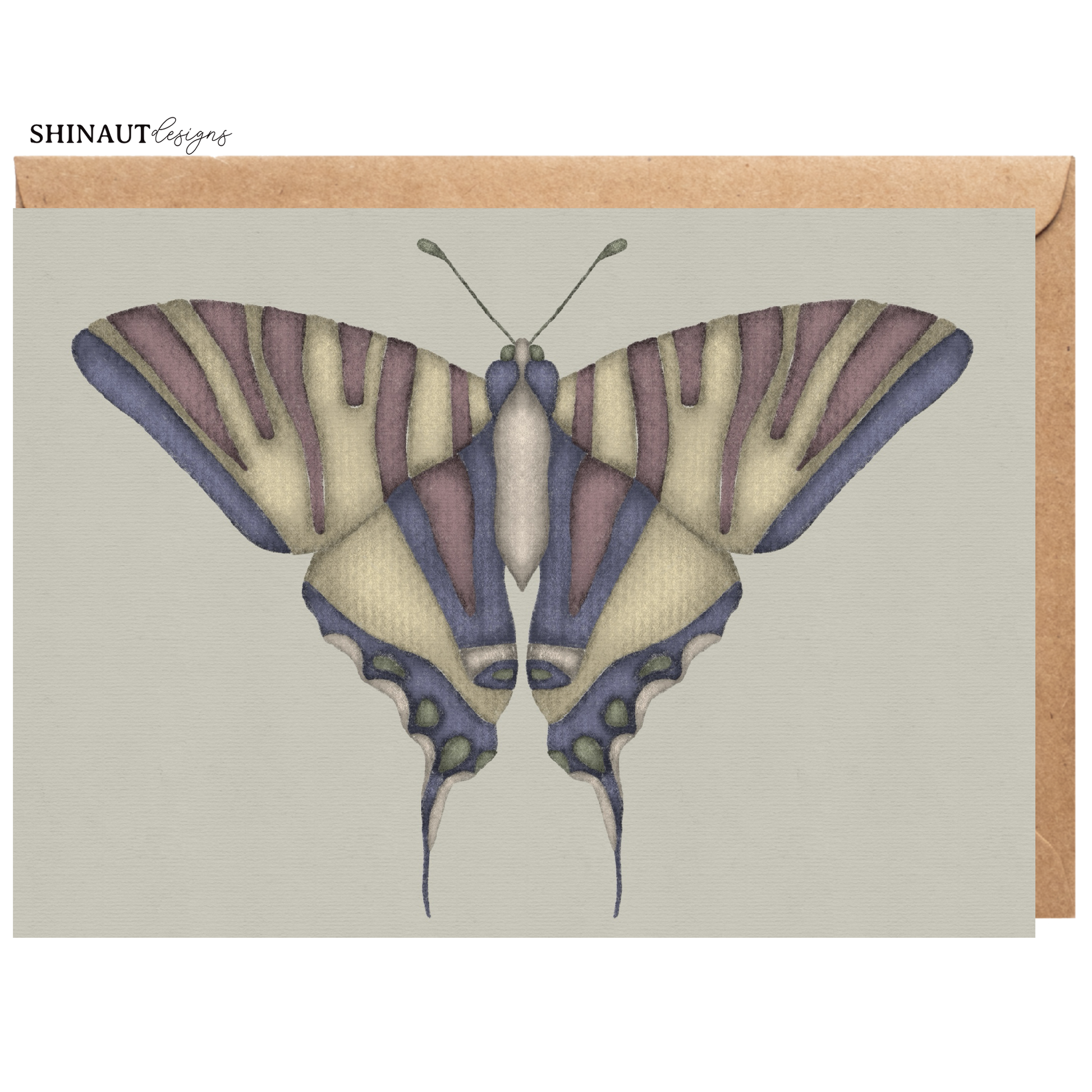 natural earth butterfly greeting card with kraft envelope