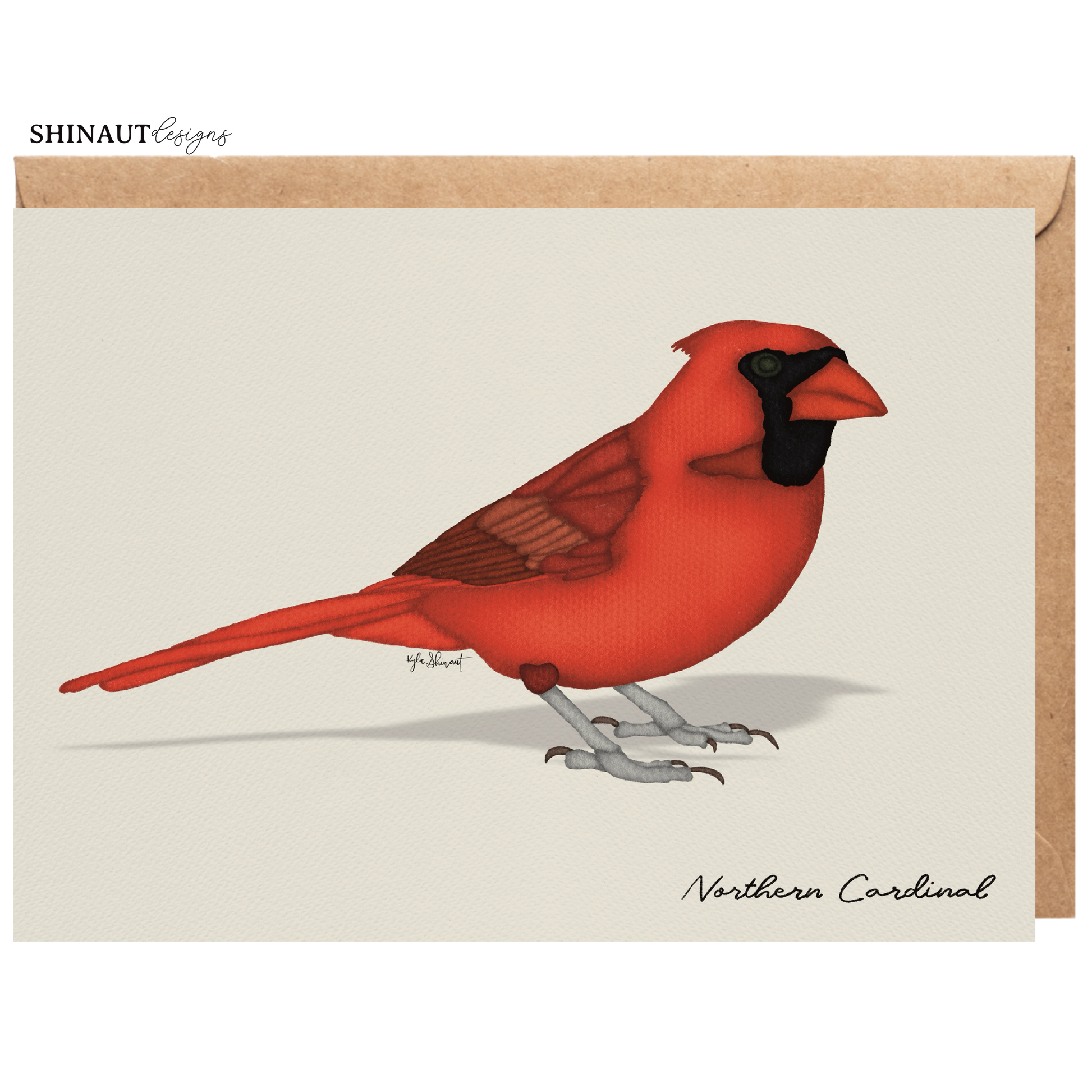 northern cardinal greeting card with kraft envelope