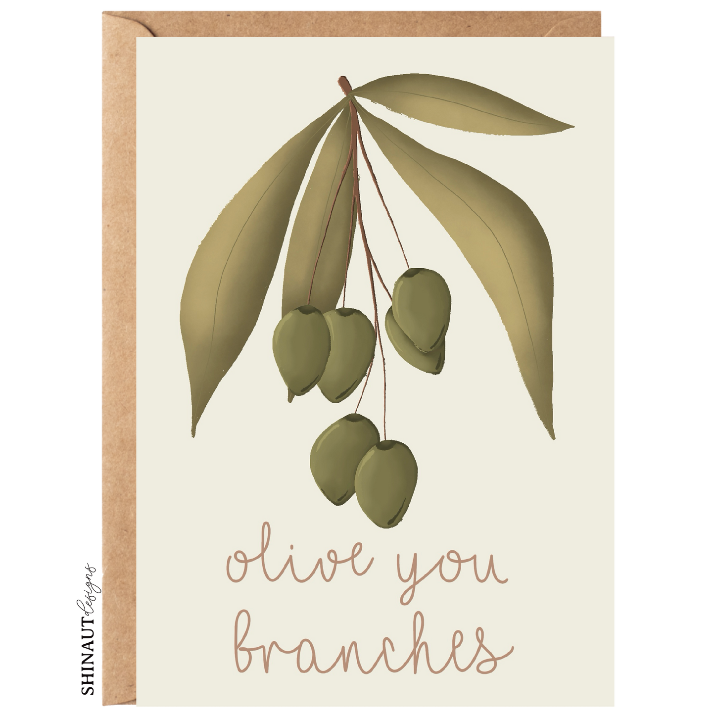 olive you greeting card with kraft envelope