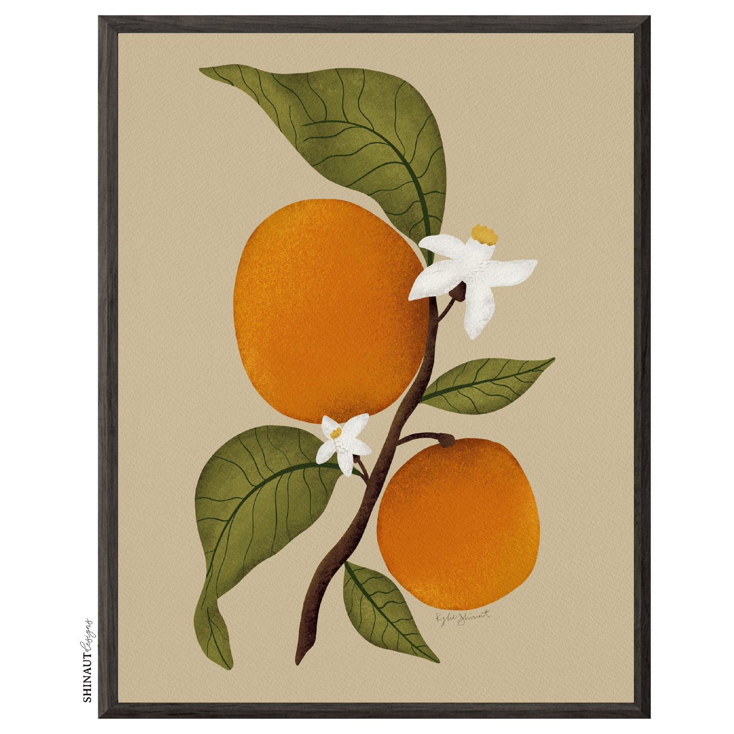 orange blossom art print in black picture frames