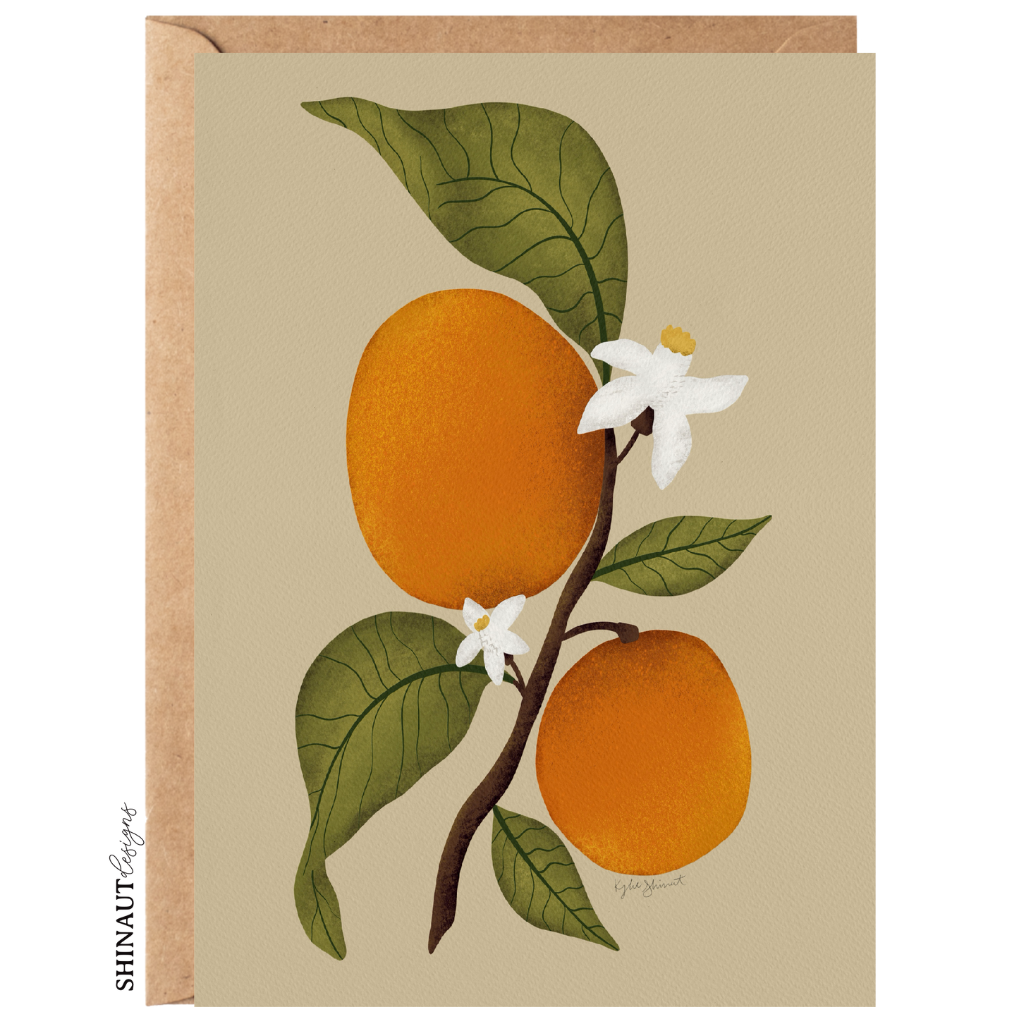 orange blossom greeting card with kraft envelope