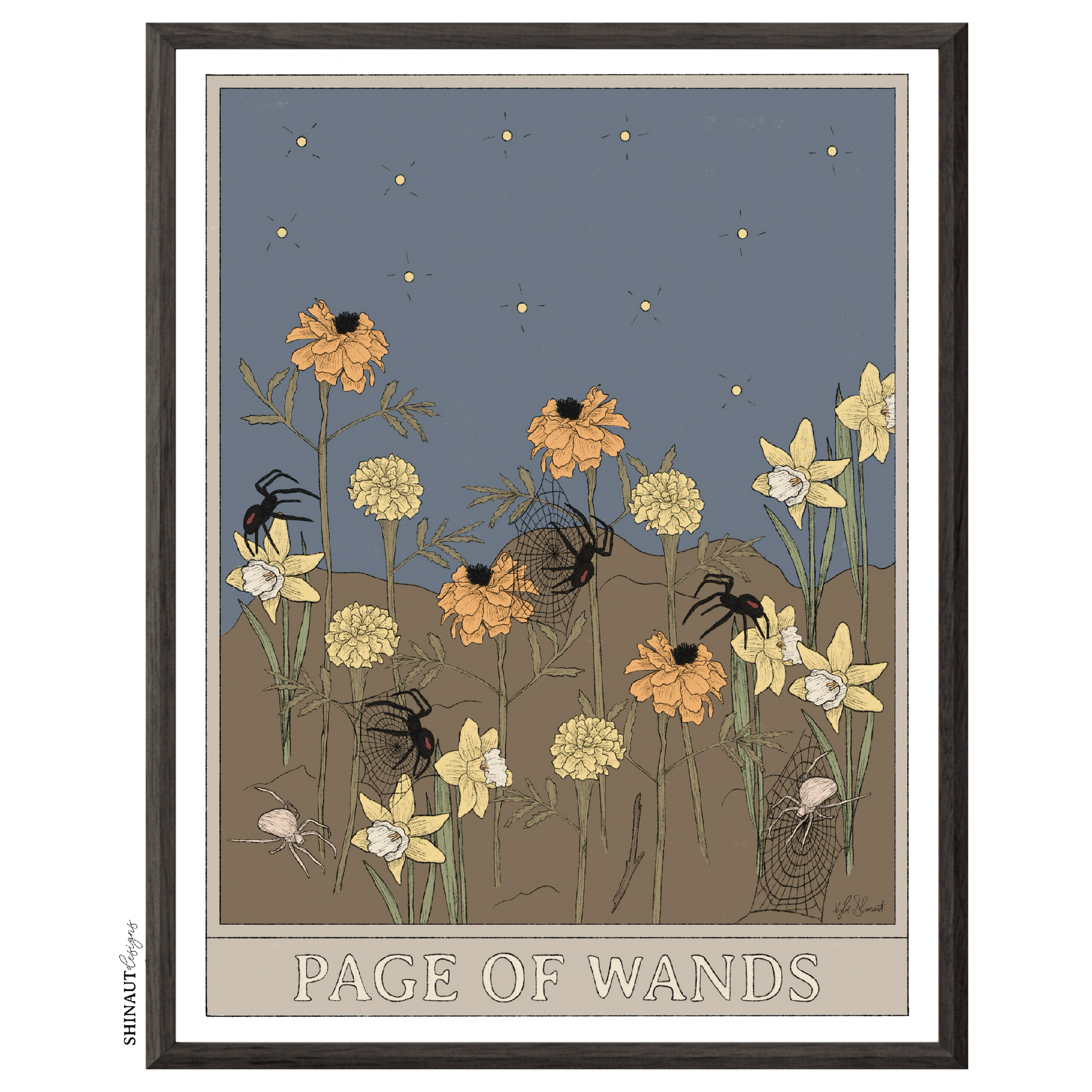 page of wands tarot art print in black picture frame