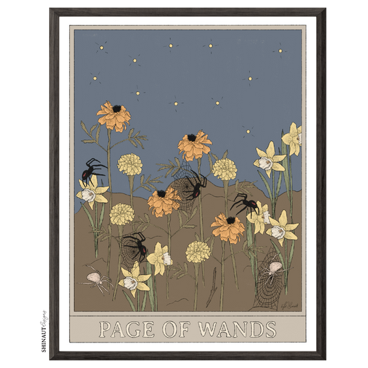 page of wands tarot art print in black picture frame