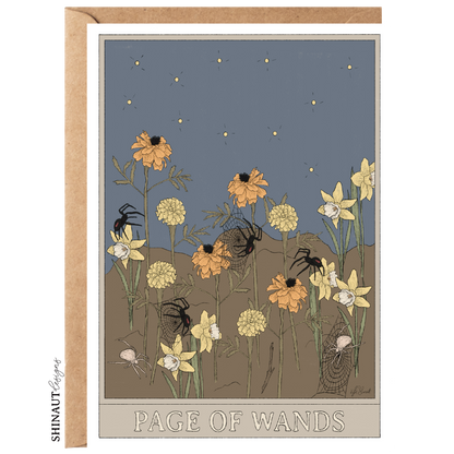 page of wands tarot greeting card with kraft envelope