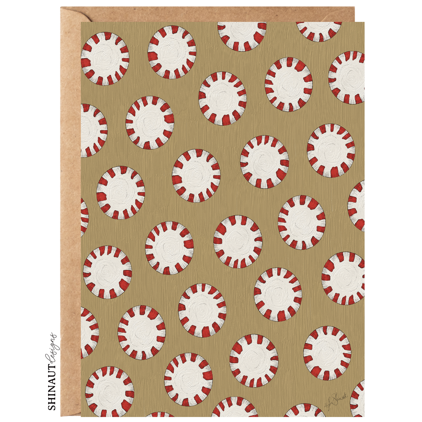 peppermint candies greeting card with kraft envelope