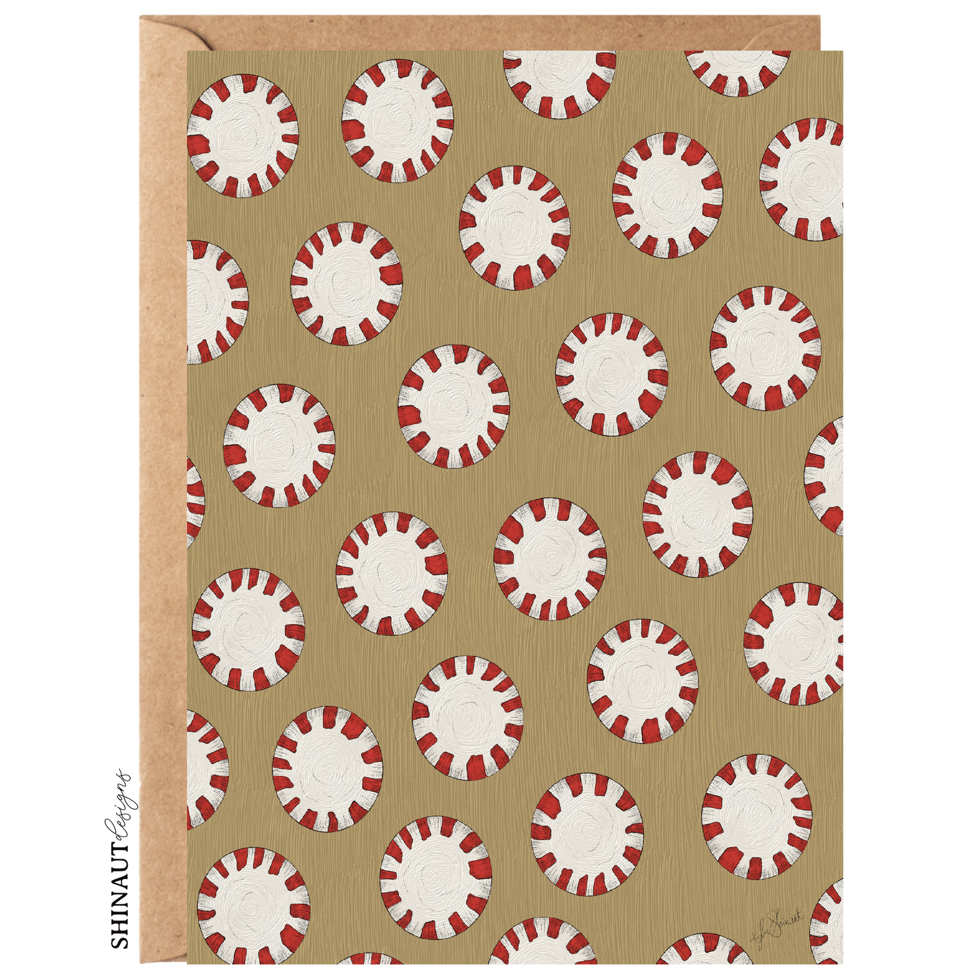 peppermint candies greeting card with kraft envelope