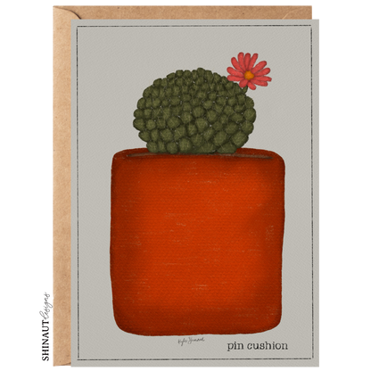 pin cushion cactus greeting card with kraft envelope