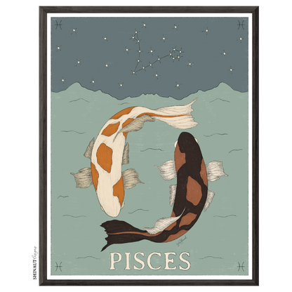 pisces zodiac art print in black picture frame