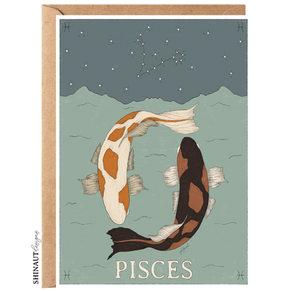 pisces zodiac greeting card with kraft envelope