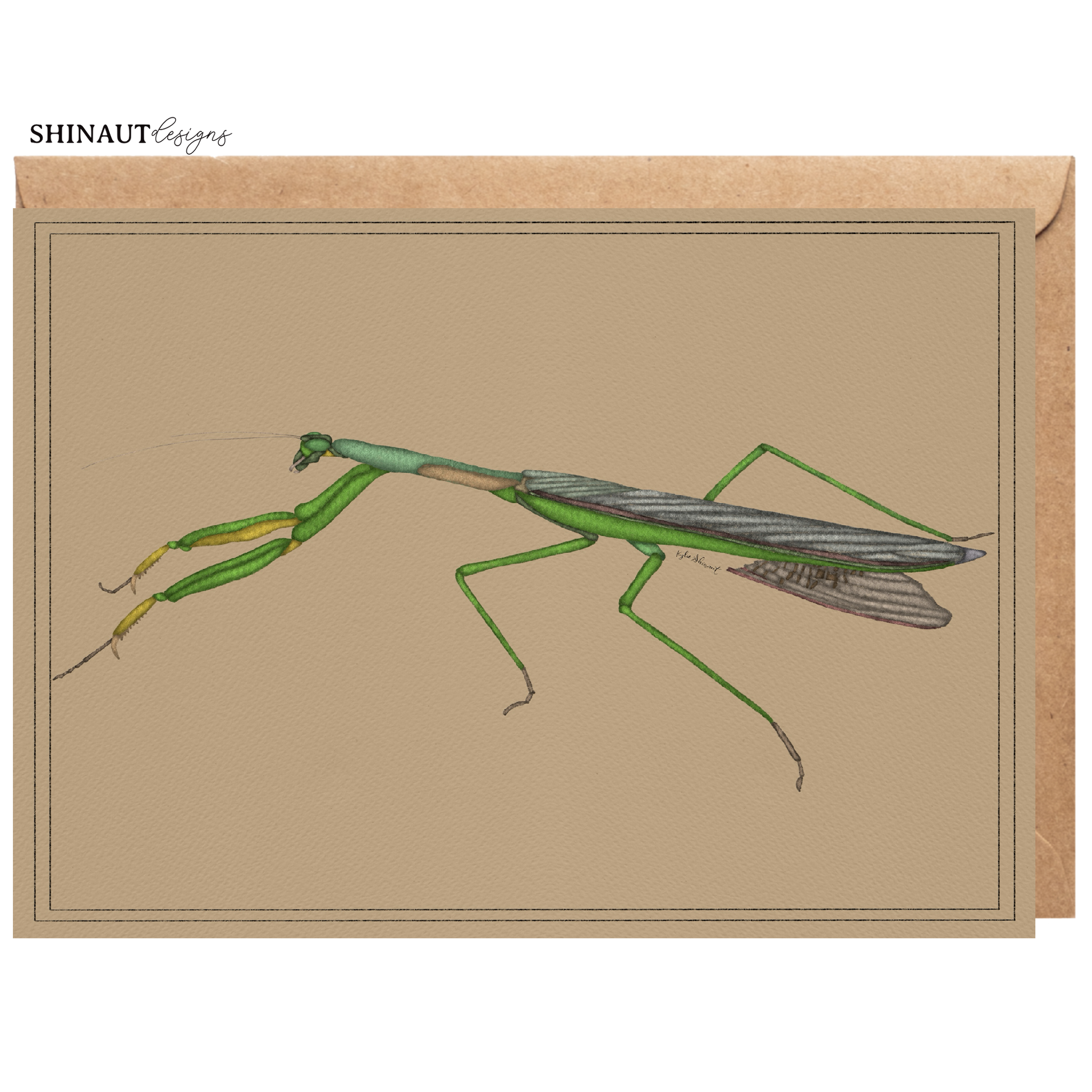 praying mantis greeting card with kraft envelope