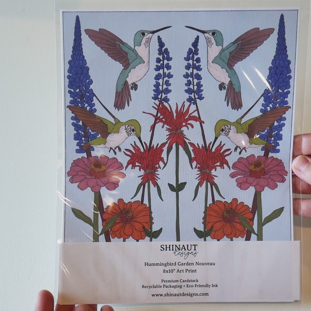 hummingbird garden nouveau art print video