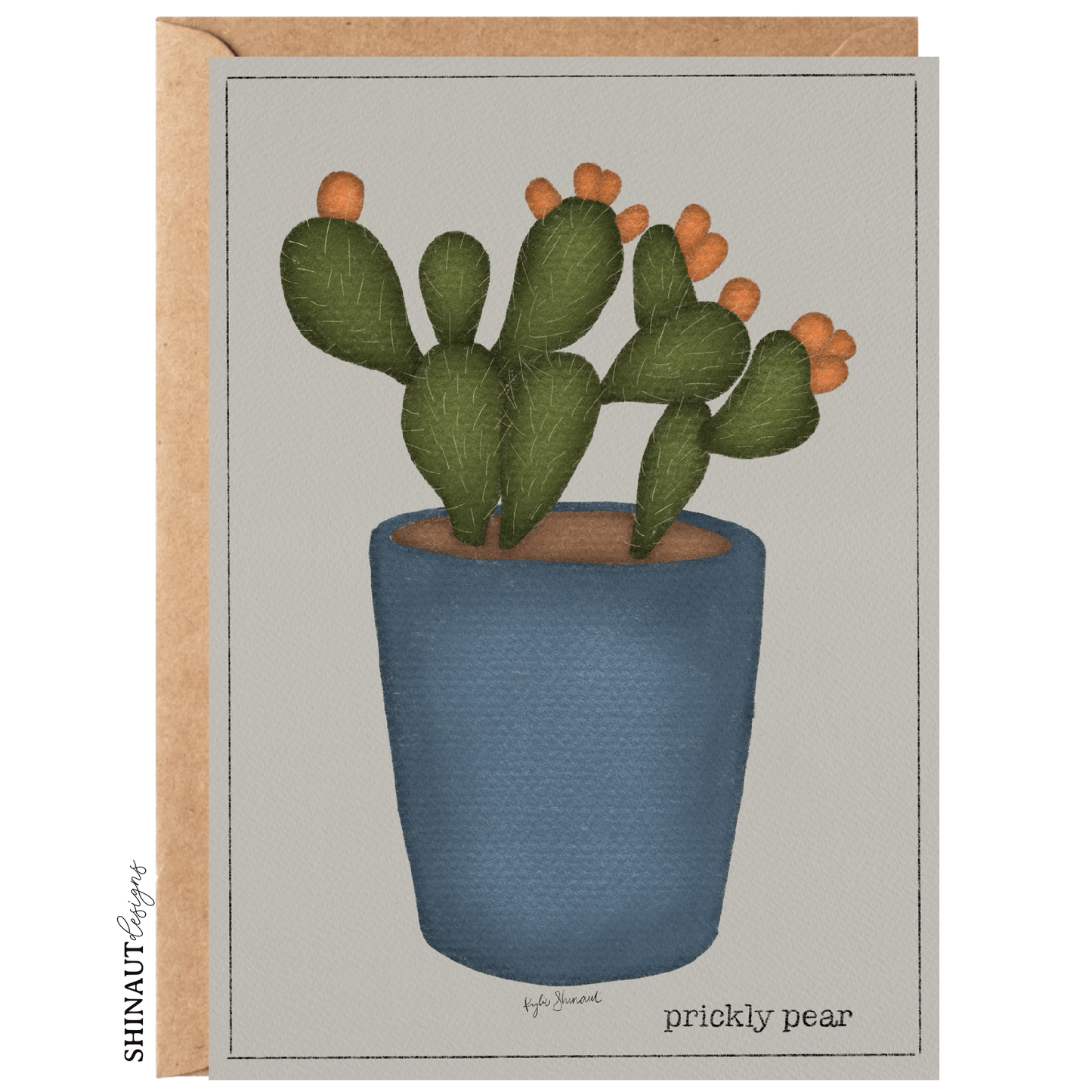 prickly pear cactus greeting card with kraft envelope