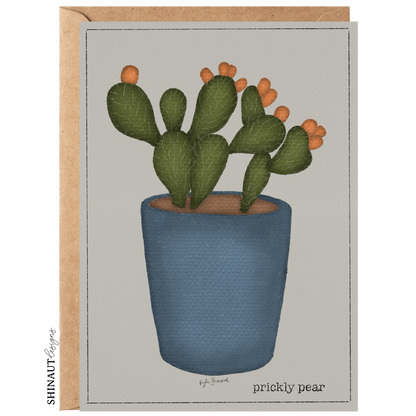 prickly pear cactus greeting card with kraft envelope