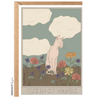 queen of wands tarot greeting card with kraft envelope