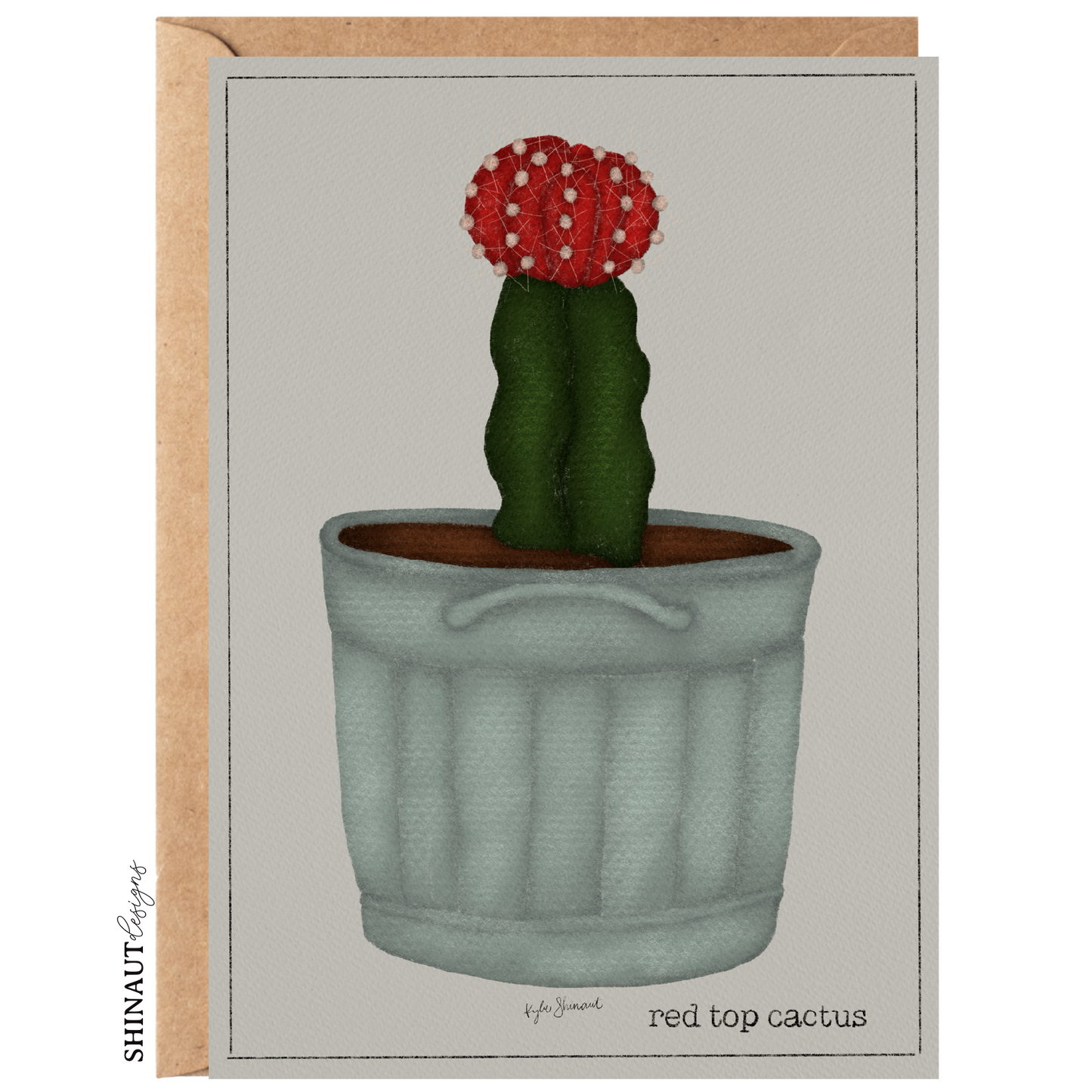 red top cactus greeting card with kraft envelope