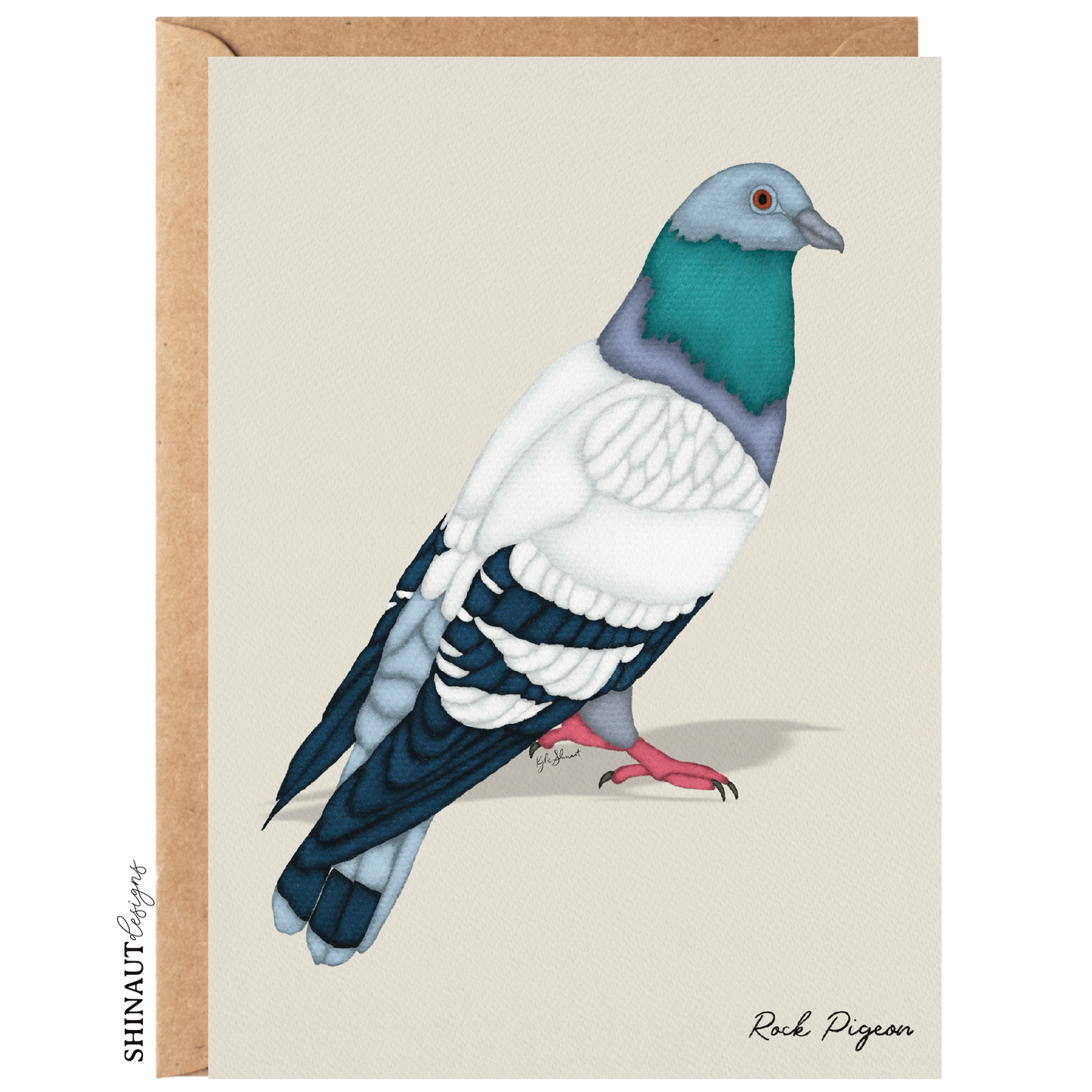 rock pigeon greeting card with kraft envelope