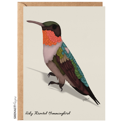 ruby throated hummingbird greeting card with kraft envelope