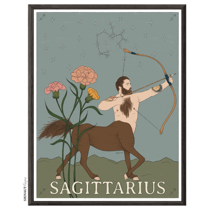 sagittarius zodiac art print in a black picture frame