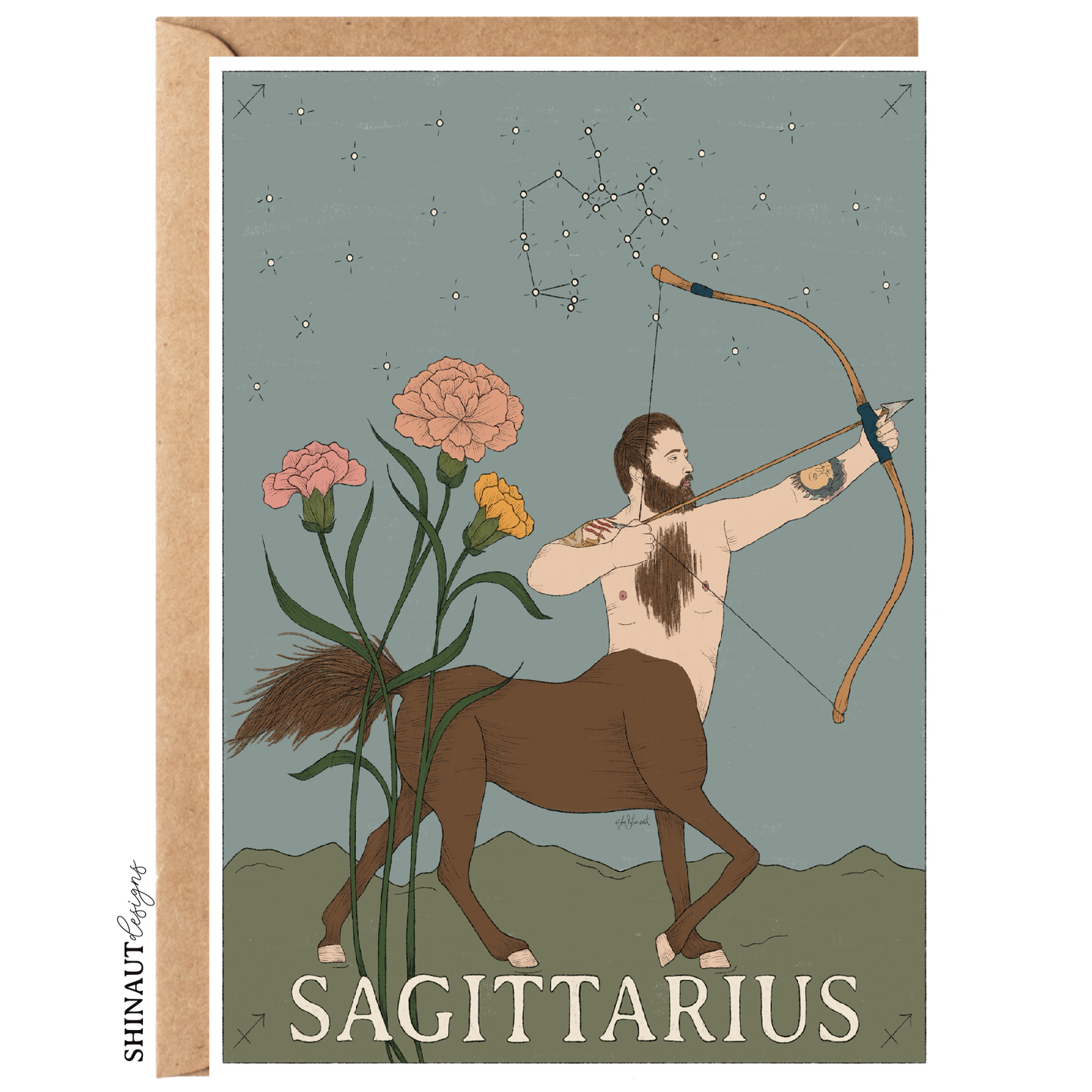 sagittarius zodiac greeting card with kraft envelope