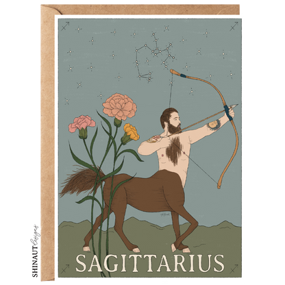 sagittarius zodiac greeting card with kraft envelope