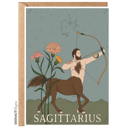 sagittarius zodiac greeting card with kraft envelope